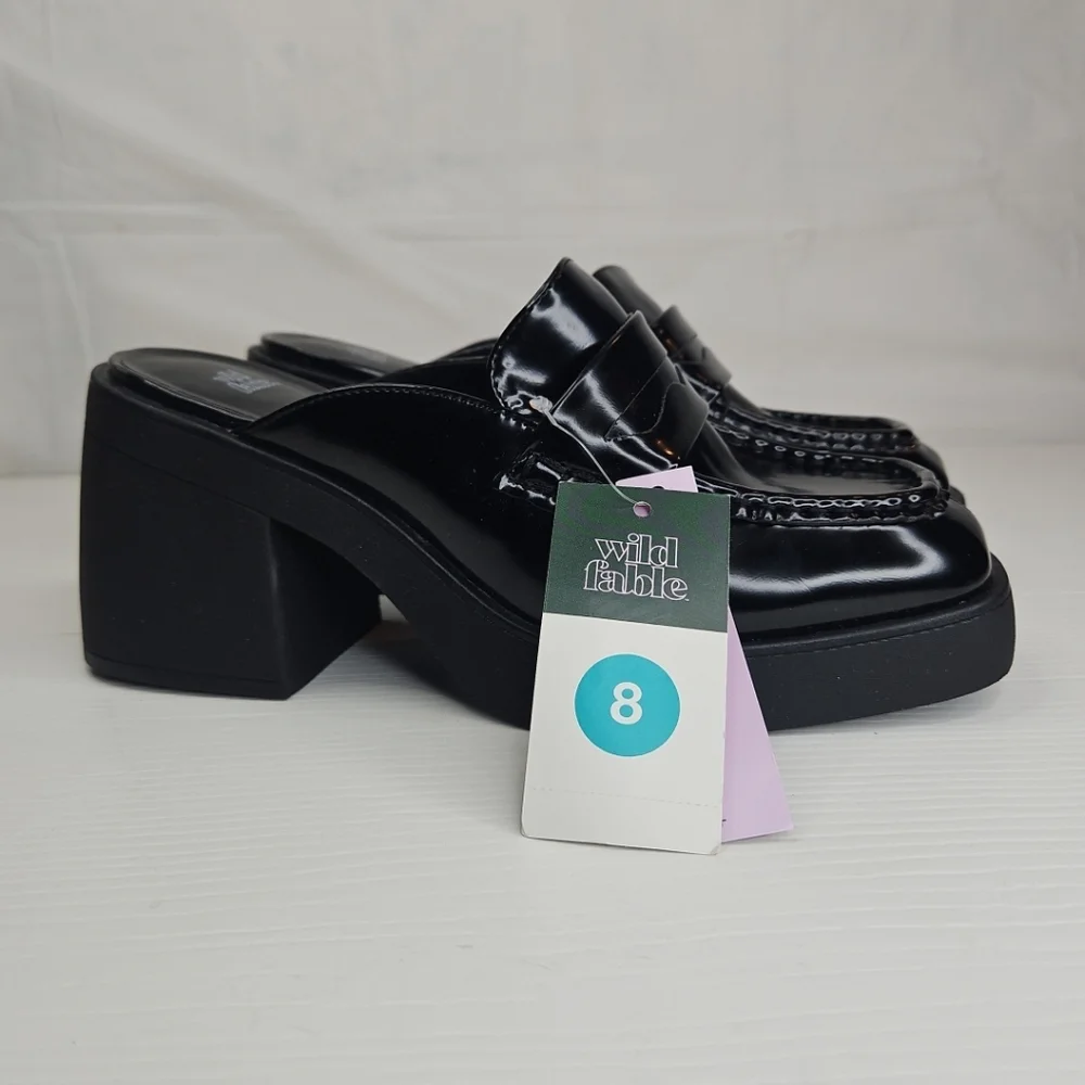 WILD FABLE Women's Eileen MuleHeel Chunky Block Elegant Platform Black Sz 8